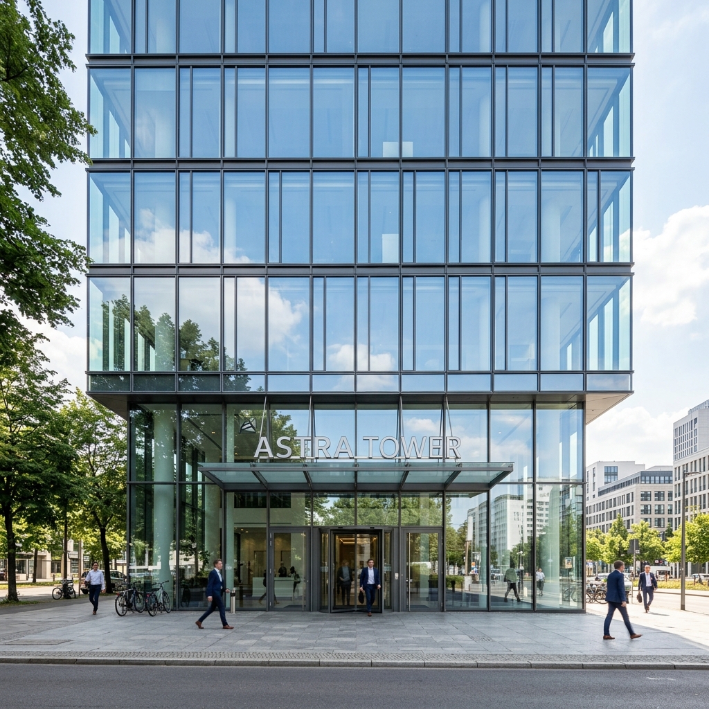 Saubere, glänzende Fensterfront unter blauem Himmel